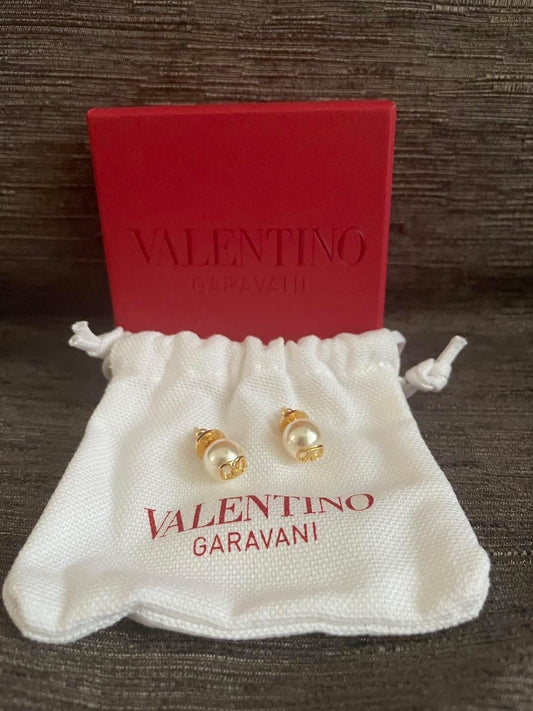 Valentino Pearl Logo Earrings