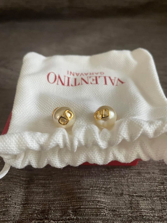 Valentino Pearl Logo Earrings