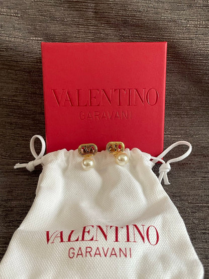 Valentino Oval V logo pearl earrings