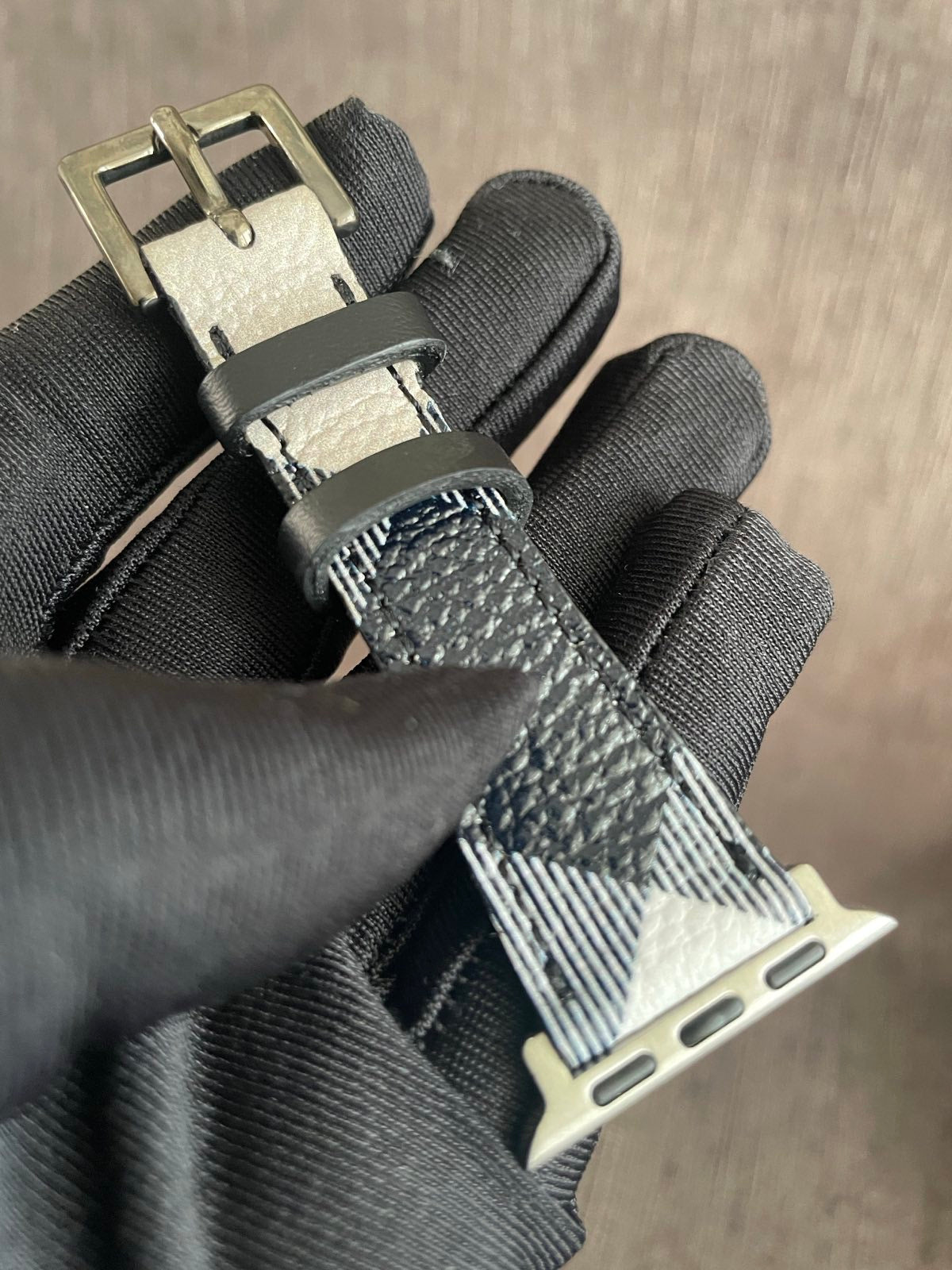 Black label leather watch strap